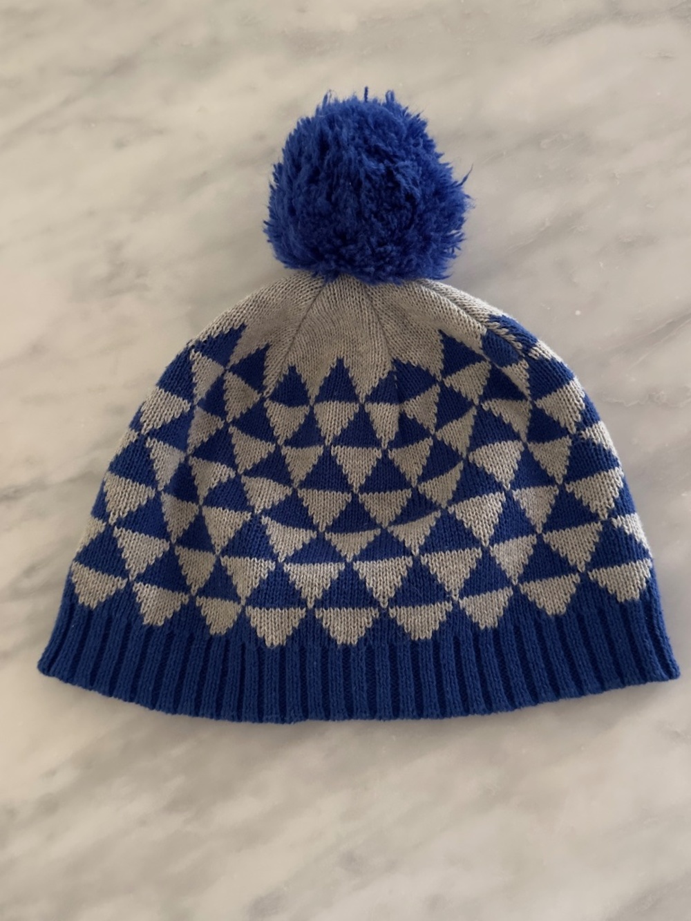 Hanna Andersson Boys Knit Medium Hat Beanie Pom Pom Blue Toddler